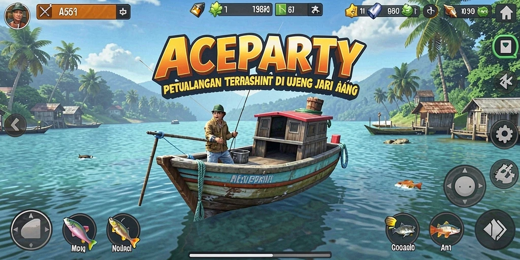 Screenshot gameplay <strong>ACEPARTY</strong> menampilkan momen menangkap ikan yang mendebarkan.