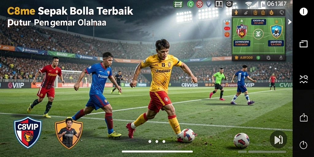 Tampilan gameplay C8VIP yang dinamis dan penuh aksi sepak bola.