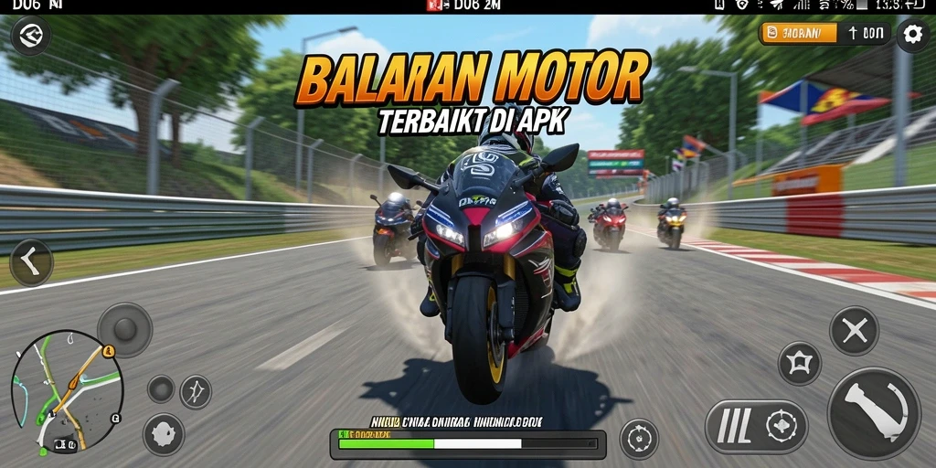 Gambaran gameplay D06 yang menegangkan dengan motor balap.