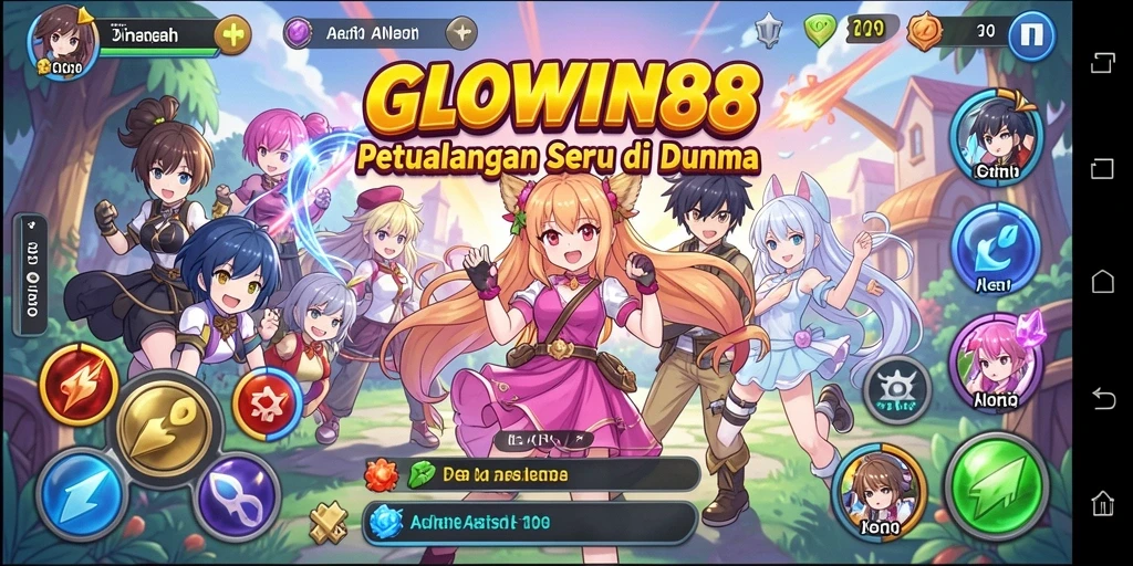 Tampilan gameplay menarik dari GLOWIN88 dengan karakter anime yang beraksi.