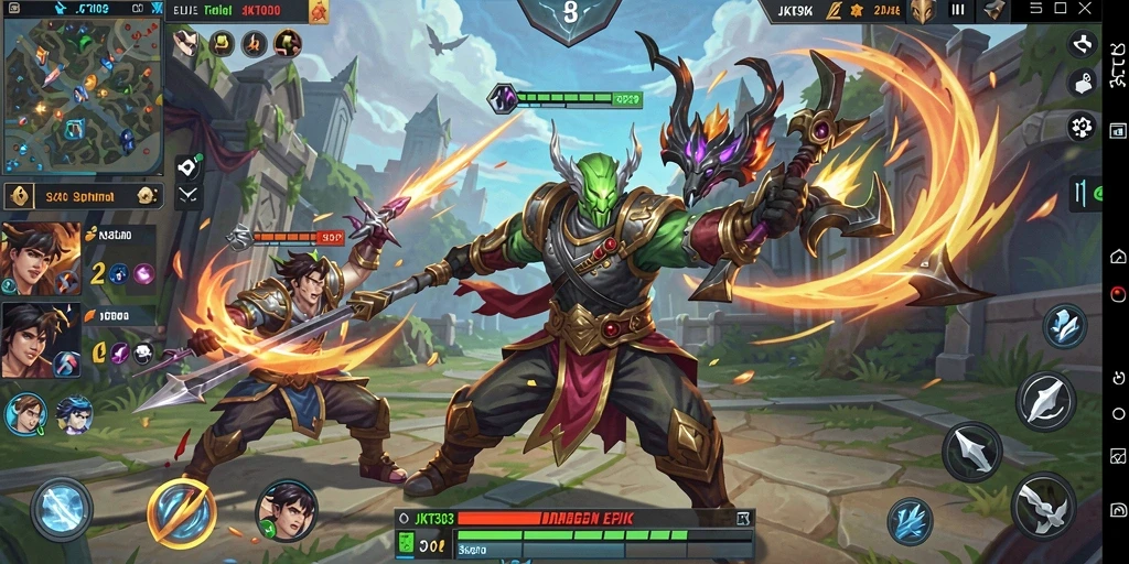 Tampilan gameplay JKT303 dengan pertarungan tim yang seru.