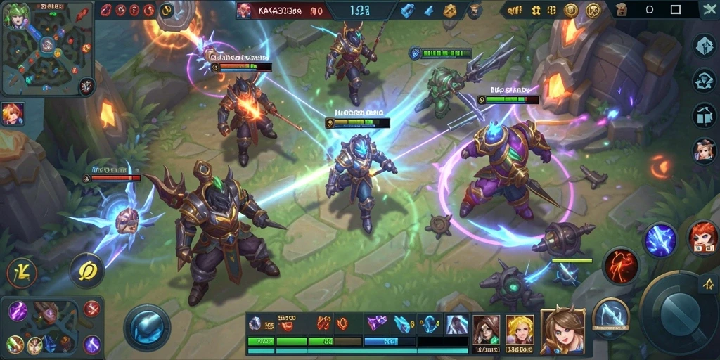 Tangkapan layar gameplay KAKA303 yang menampilkan pertempuran MOBA yang seru.