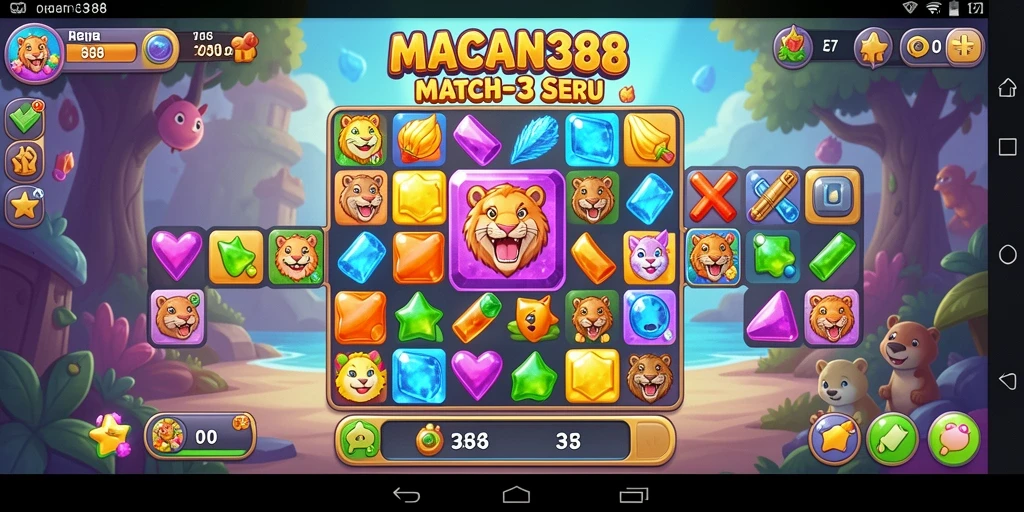 Tampilan gameplay seru dalam game Match-3 MACAN388.
