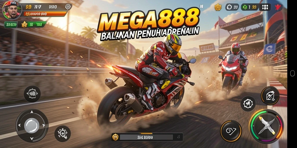 Tampilan gameplay balapan motor yang intens dan mendebarkan.