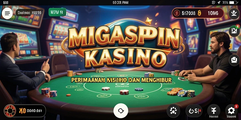 Tampilan gameplay MIGASPIN dengan suasana kasino yang menyenangkan.