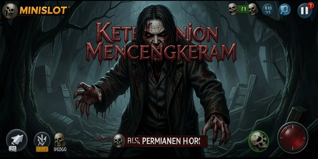 Screenshot gameplay dari <strong>MINISLOT</strong> menampilkan momen mencekam di dunia horor.