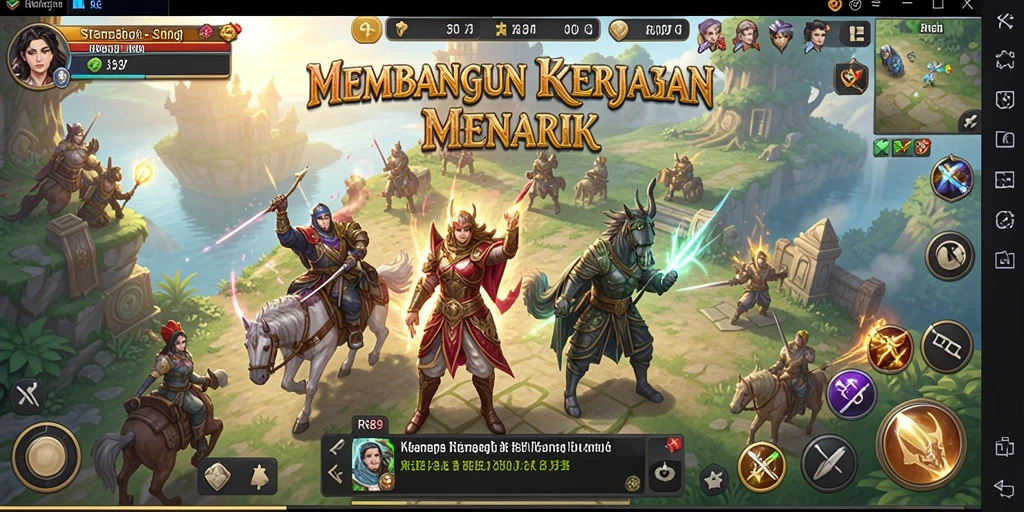 Screenshot utama RR89 menampilkan aksi seru dalam membangun kerajaan.