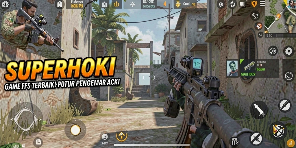 Screenshot gameplay SUPERHOKI yang menegangkan dalam pertempuran FPS.