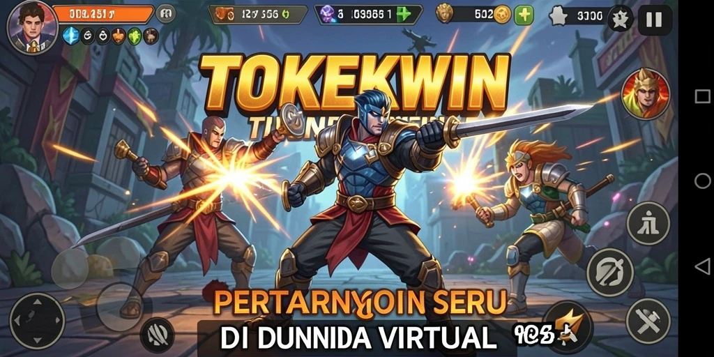 Screenshot utama TOKEKWIN menampilkan aksi pertarungan seru dengan karakter yang beragam.