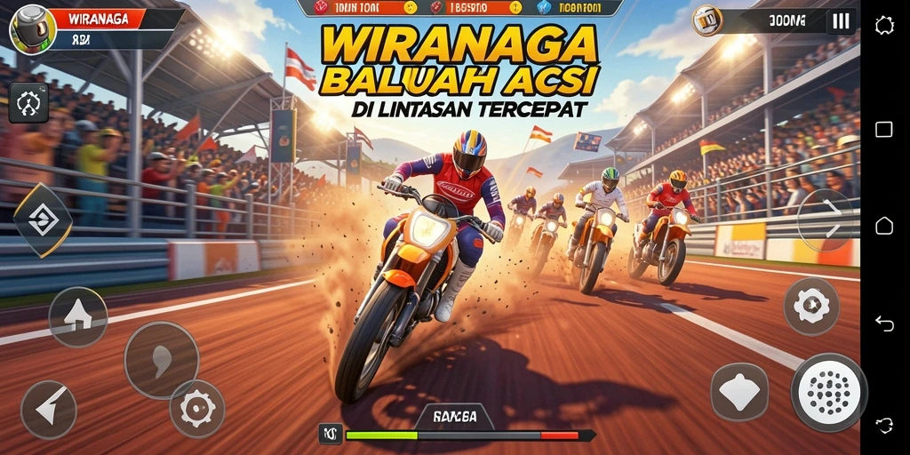 Tangkapan layar dari gameplay balapan yang mendebarkan di WIRANAGA.